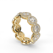 Yellow Gold Round Shape Diamond Twisted Infinity Pave Eternity Ring/Band With U-Cut Setting.